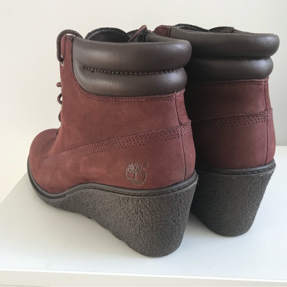 Timberland Amston Burgundy Dark Red Wedge Ankle Boots - Picture 4 of 6